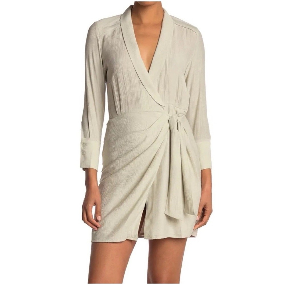 NWT Brochu Walker Maddie Womens XS Tie Front Wrap Shirt Dress Beige Crepe